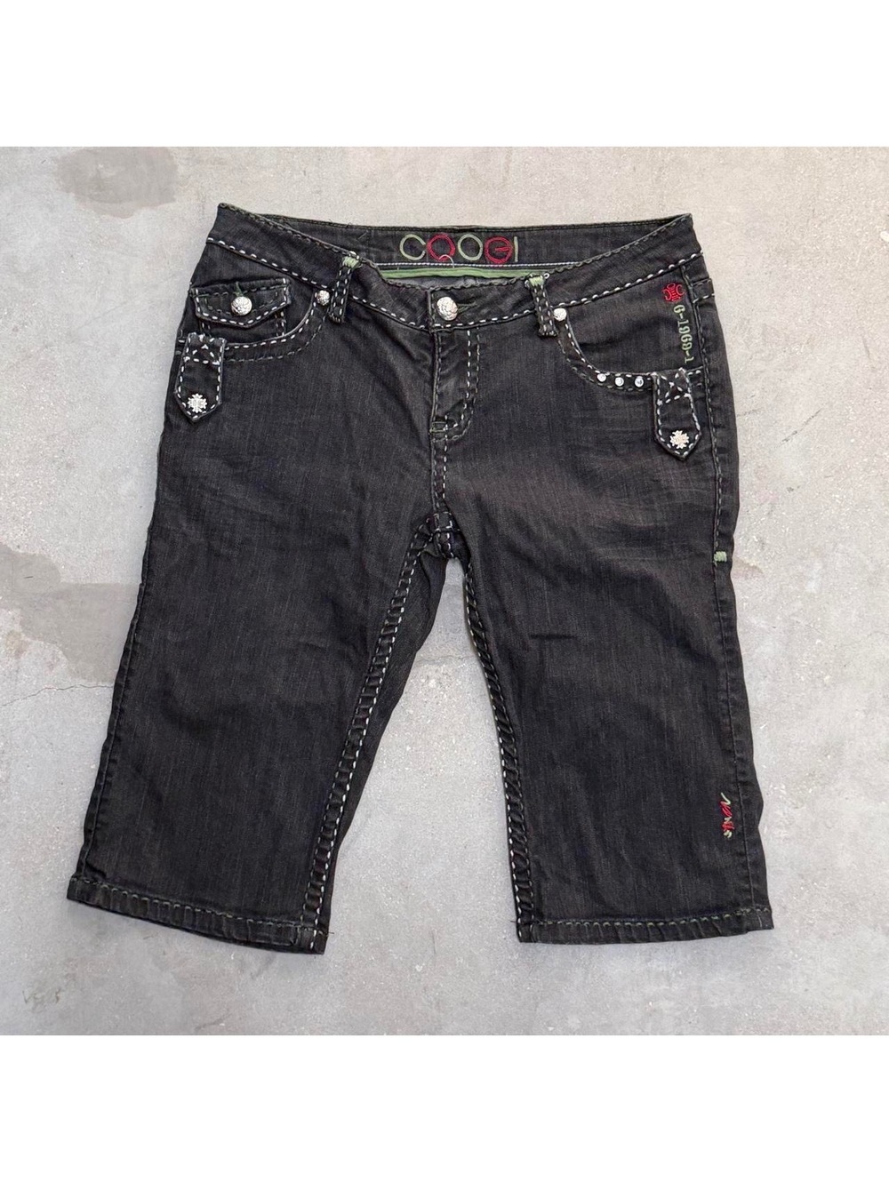 Coco Women's Black Denim Bermuda Shorts with Studded Pocket Details